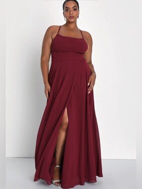 Lulus Dreamy Romance Burgundy Backless Maxi Dress 2X 2XL NWT